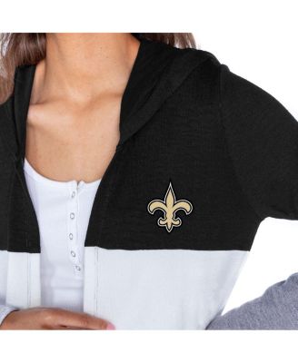 Women's Black New Orleans Saints Tri-Blend Color Block Lightweight Cardigan Hoodie