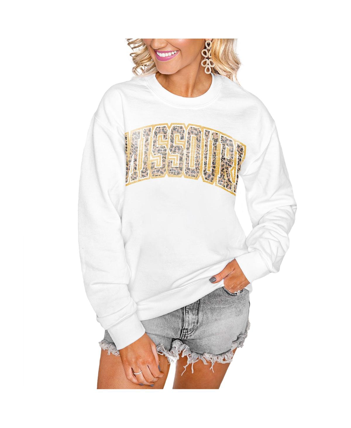 Gameday Couture Women's White Missouri Tigers Distressed Snap Perfect Oversized Pullover Sweatshirt In White