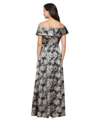 Women's Printed Jacquard Long Ballgown Dress
