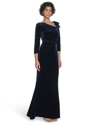 Women's Velvet Elbow Sleeve Asymmetric Neck Gown