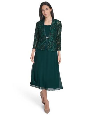 Women's Soutache Jacket & Jewel-Neck Midi Dress