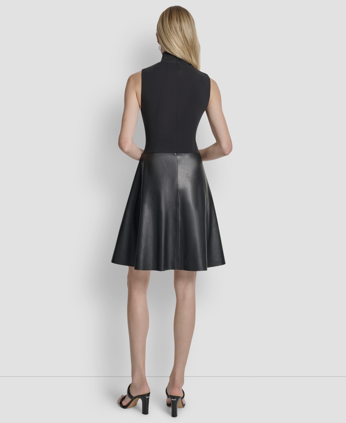 Dkny Women's Sleeveless Mock Neck Fit & Flare Dress In Black