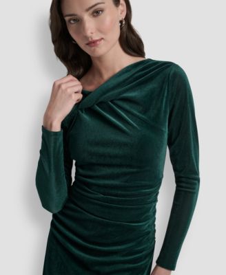 Women's Long Sleeve Asymmetrical Neck Sheath Dress