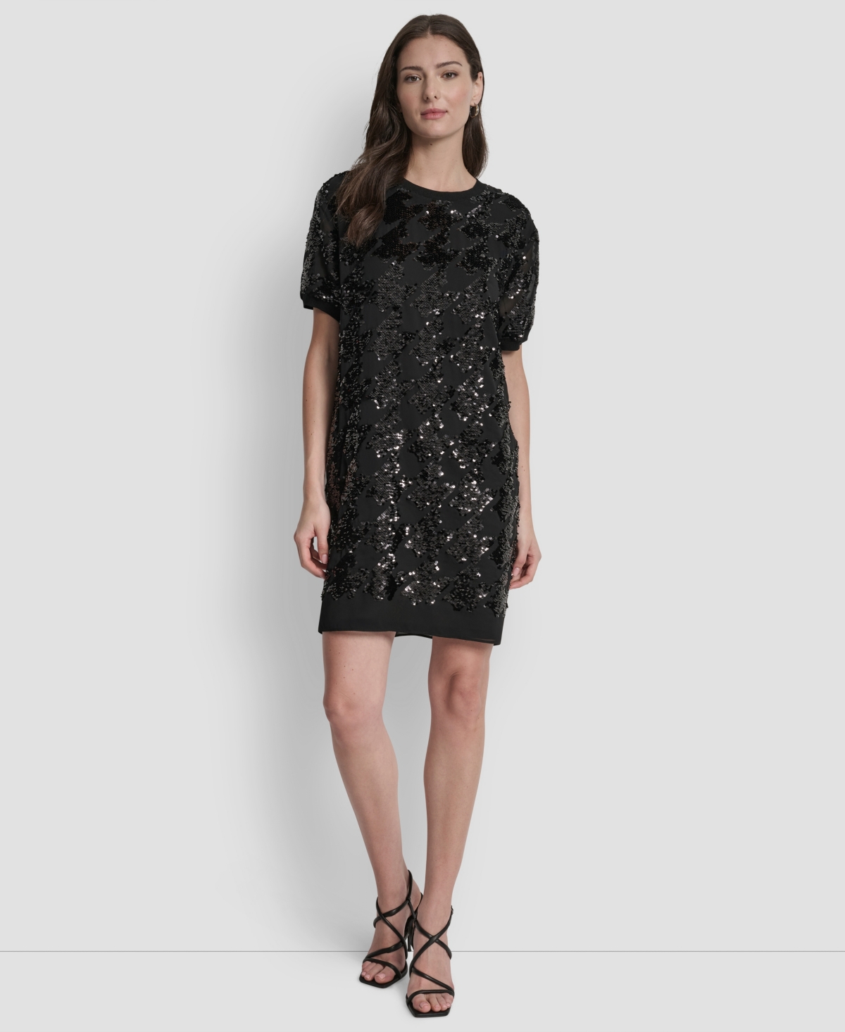 Dkny Women's Short Sleeve Sequin Tunic Dress In Black