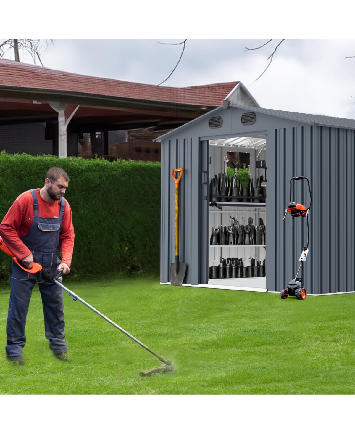 Streamdale Furniture 8x10 Metal Outdoor Storage Shed - Dark Grey