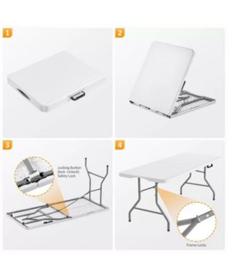 8ft Folding Table Fold-in-Half Long Party Table Collapsible Portable Table with Heavy-Duty Design
