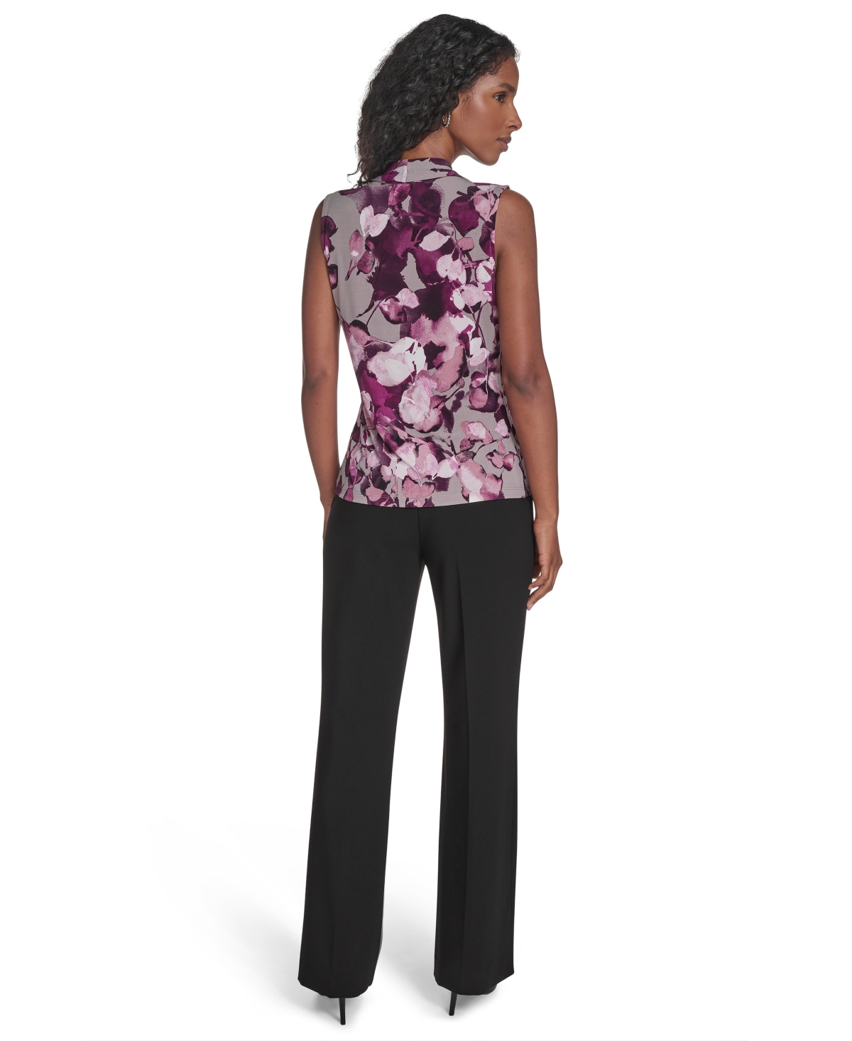 Calvin Klein Ruffle Front Cap Sleeve Top In Purple