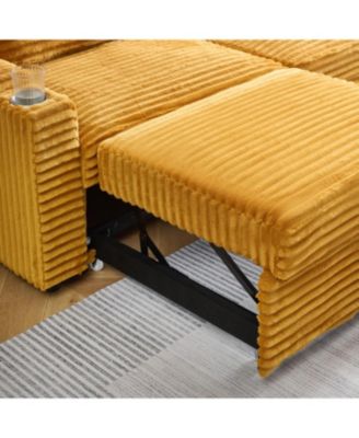 80" Orange Corduroy Pull-Out Sofa Bed w/ Cup Holder