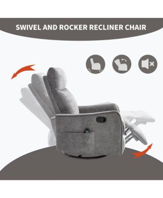 Heat Massage Manual Recliner Chair with Rocker and Swivel in Fabric for Living Room
