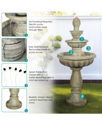 High 3-Tiers Modern Concrete Outdoor Water Fountain - Round Large Outdoor Fountains and Waterfalls for Garden
