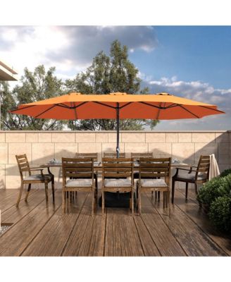15 ft. Steel Patio Umbrella, with Base and Sandbags, Weather-Resistant,Tan