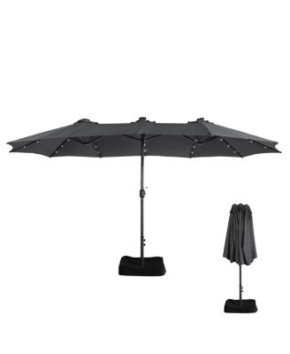 15-Ft Patio Umbrella with Base and LED Lights, Extra-Large Outdoor Market Umbrella for Deck, Pool, and Garden