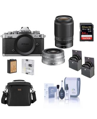 Z fc DX-Format Mirrorless Camera with NIKKOR Z DX 16-50mm Lens, Silver and 50-250mm Lens, Black Bundle with 64GB SD Card, Shoulder Bag, Extra