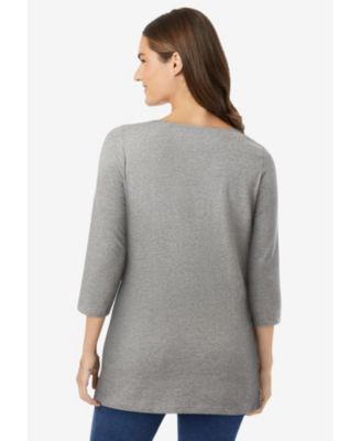 Plus Size Perfect Three-Quarter Sleeve Boatneck Tee