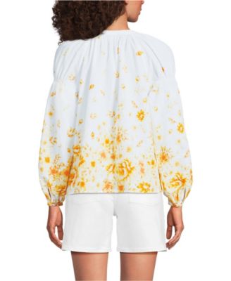 Women's Cotton Voile Long Sleeve Raglan Smocked Top