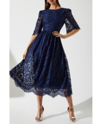 Women's Lace Short Sleeve Midi Dress.