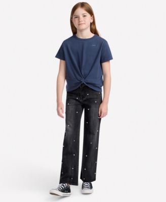 Girls' High-Rise Embellished Wide Leg Jeans