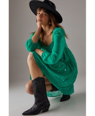 Women's Hand Embellished Square Neck Mini Dress