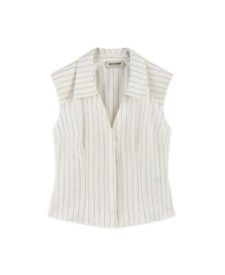 Women's Sleeveless Linen Blend Shirt with Shoulder Pads