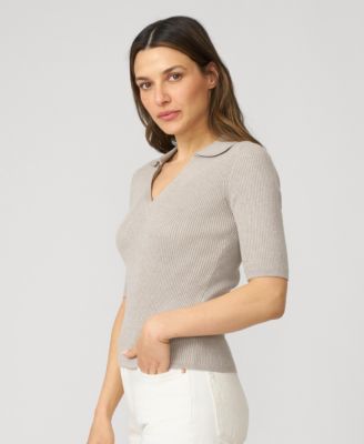 Women's Ribbed Polo Half Sleeve Sweater