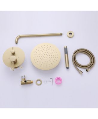 1-Handle 2-Spray Rain Shower Faucet and Hand Shower Combo Kit in Brushed Gold (Valve Included)