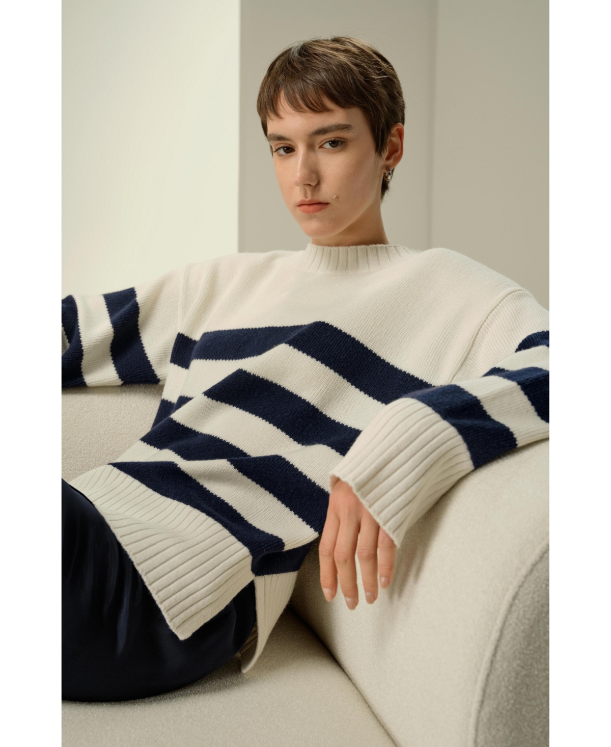 Lilysilk Women's Striped Wool-Cashmere Oversized Sweater