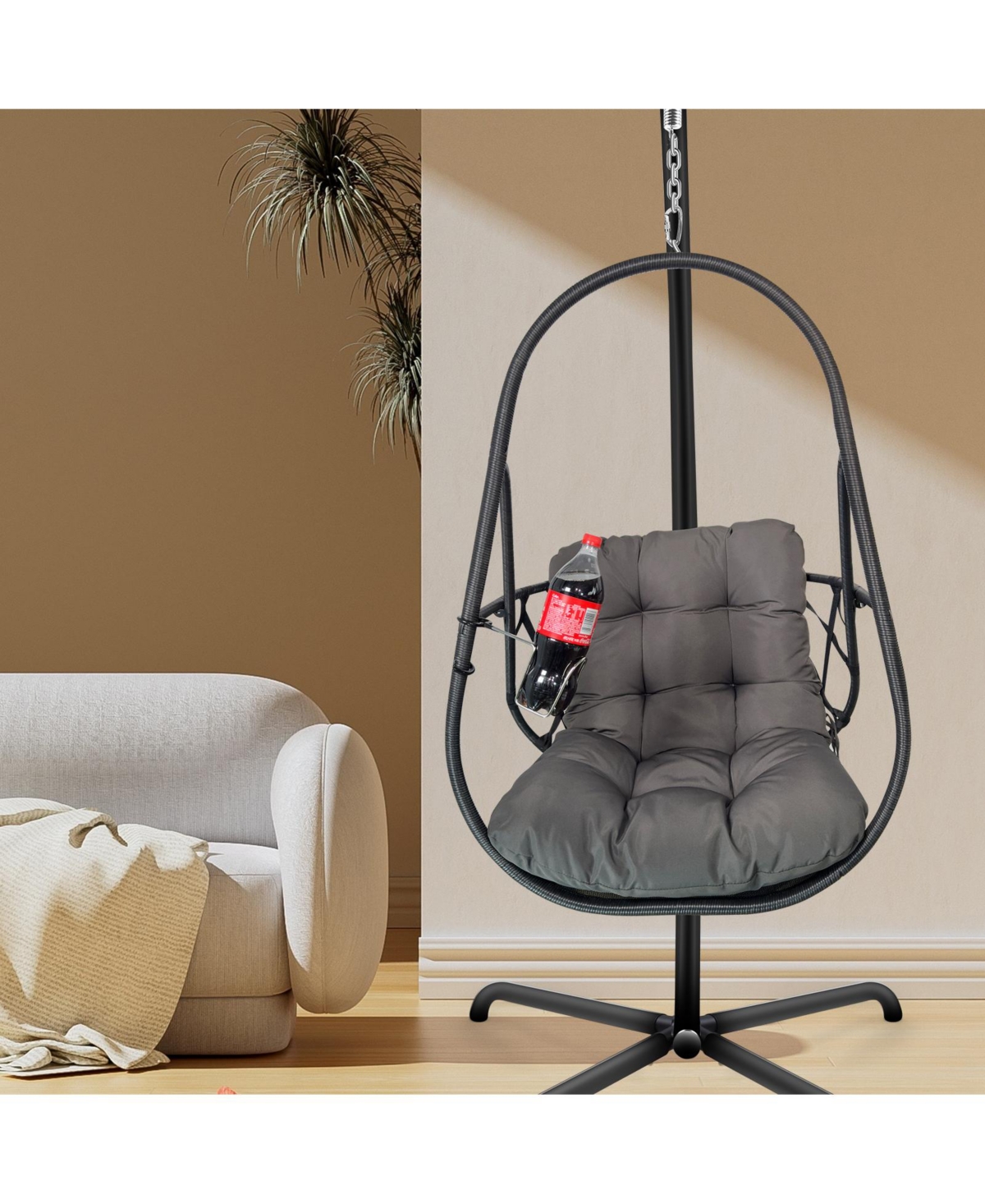 Flynama 55 Inch Swing Egg Chair with Stand Cup Holder and Removable Guardrails