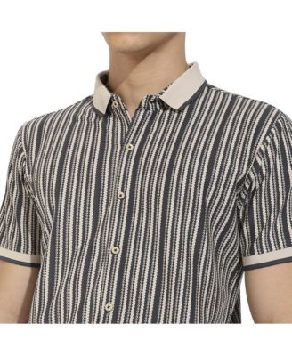 Men's Light Grey & Navy Blue Contrast Knitted Shirt