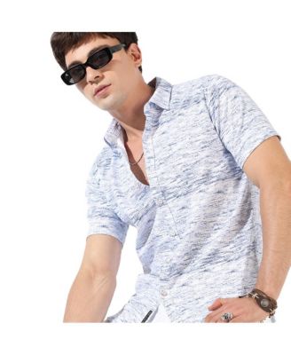 Men's Chalk White & Indigo Blue Textured Tactile Shirt