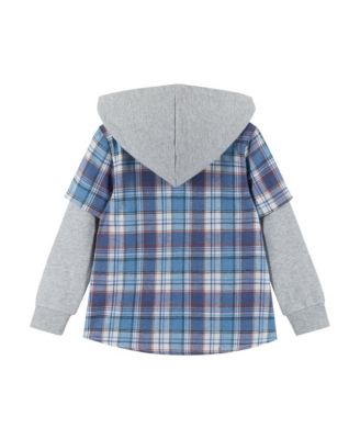 Toddler/Child Boys Blue Plaid/Heather Grey Twofer Hoodie