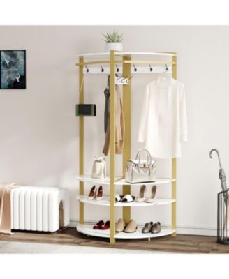 3-In-1 Narrow Corner Coat Rack Stand with Shoe Bench & Storage Shelf - 70.8" Tall Entryway Organizer for Hallway, Bedroom, Living Room - Space Saving Coat Hooks & Shoe Rack