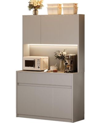 Pantry Cabinet 70-Inch with Charging Station, Microwave Stand, 3 Drawers and Adjustable Shelves for Kitchen Storage