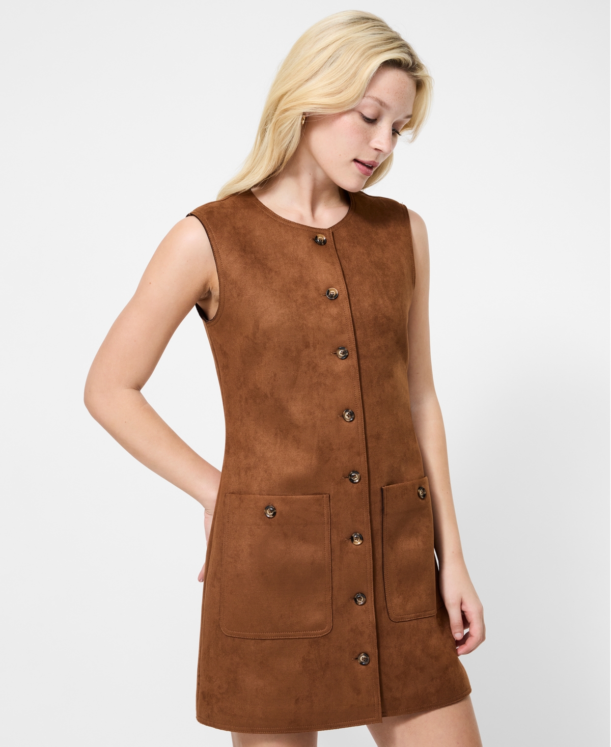 French Connection Lany Sleeveless Faux Suede Minidress In Brown