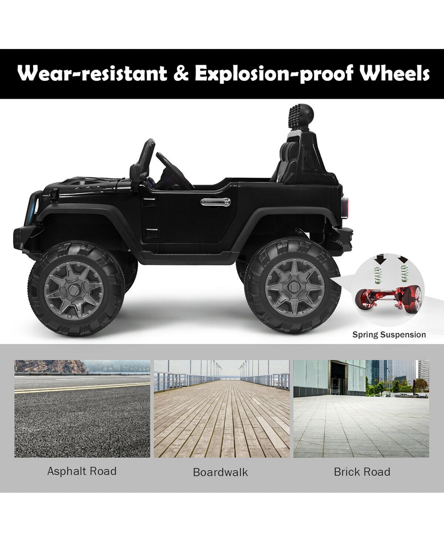 Детская игрушка Costway 12V Kids Ride On Truck Remote Control LED Lights Music, 66 lbs, 3–7 лет, цвет: Чёрный — фото 7