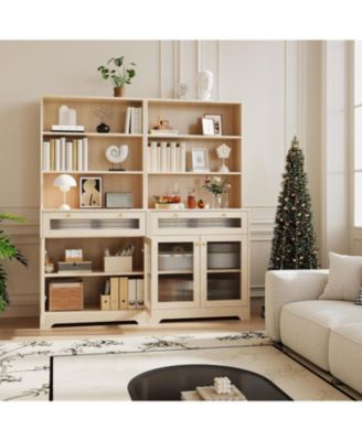 62 Inch Engineered Wood Freestanding Hutch Cupboard with Large Countertop, Glass Doors, Drawer and Adjustable Shelves Kitchen Pantry Cabinet