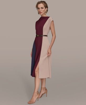 Women's Cap-Sleeve Colorblock Midi Dress