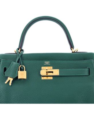 Kelly 28 Handbag Green Clemence with Gold Hardware
