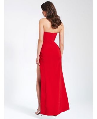 Women's Xoana Red Crystal Embellished High Slit Gown