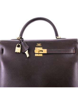 Kelly 35 Handbag Brown Box Calf with Gold Hardware