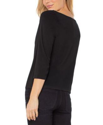 Women's 3/4-Sleeve Draped Neck Knit Top