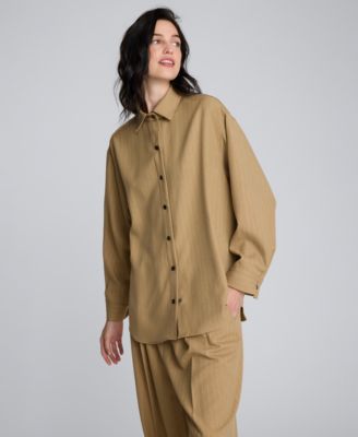 Women's Drop Shoulder Pinstripe Boyfriend Top