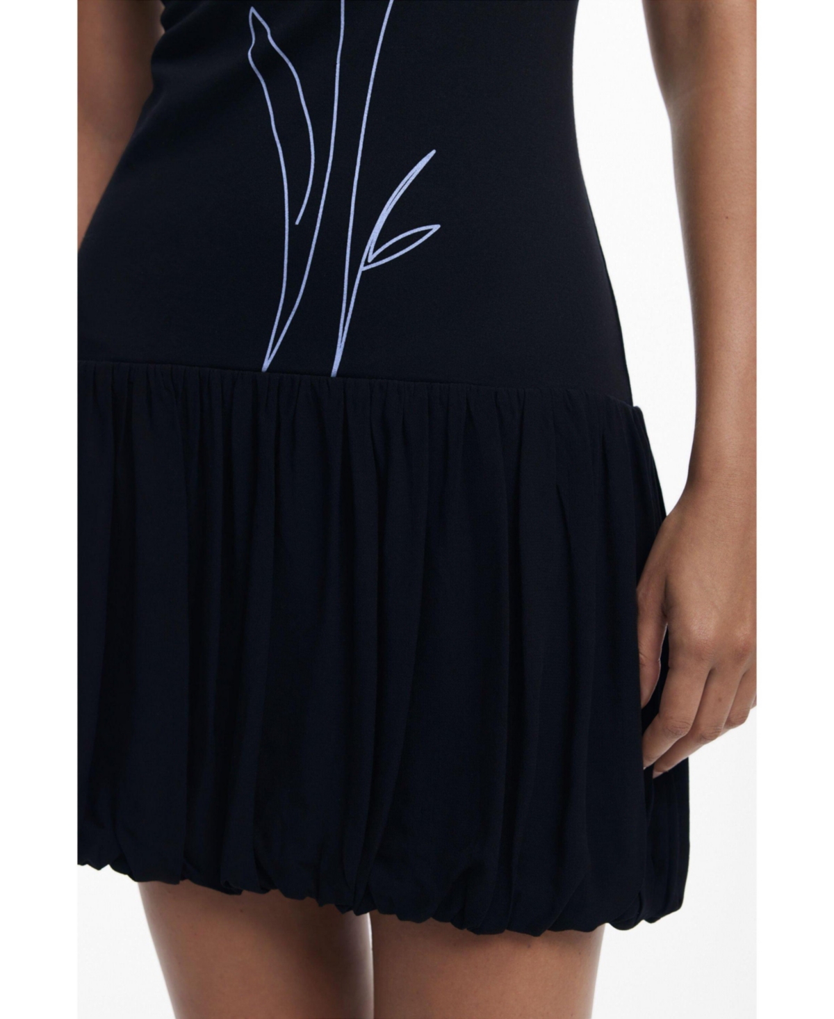 Desigual Floral Print Sleeveless Bubble Hem Minidress In Black