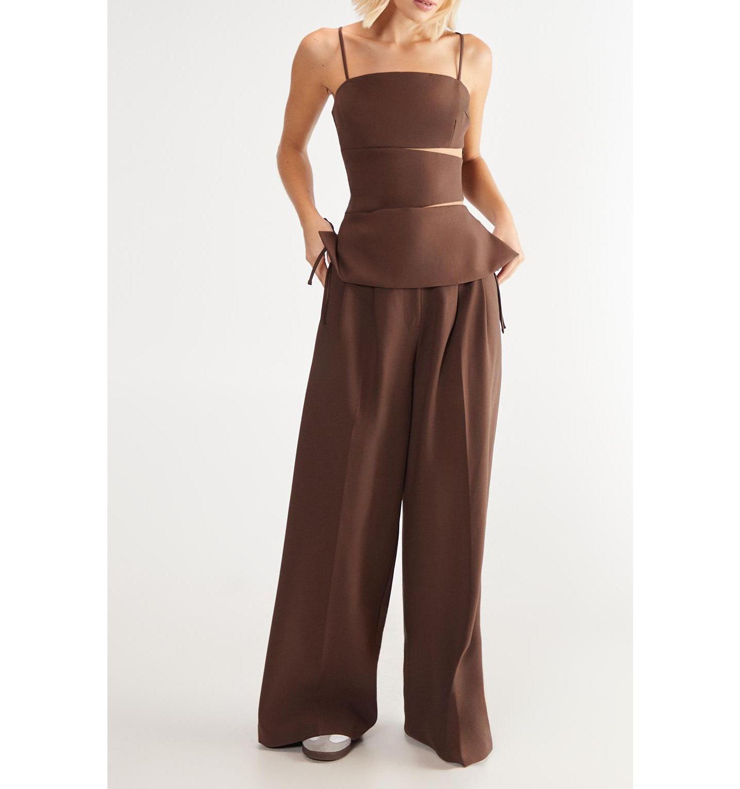 Женский топ Nasty Gal Premium Tailored Cut Out Longline, цвет: Шоколадный коричневый — фото 7