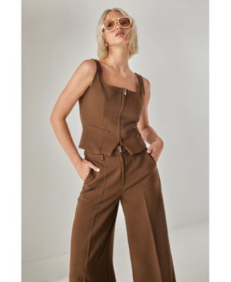 Women's Tailored Zip Front Wide Leg Pants