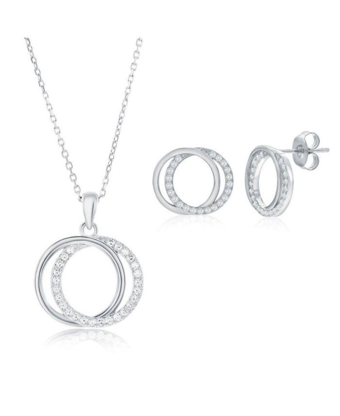 Simona Sterling , Interlocking Circle CZ Necklace & Earrings Set