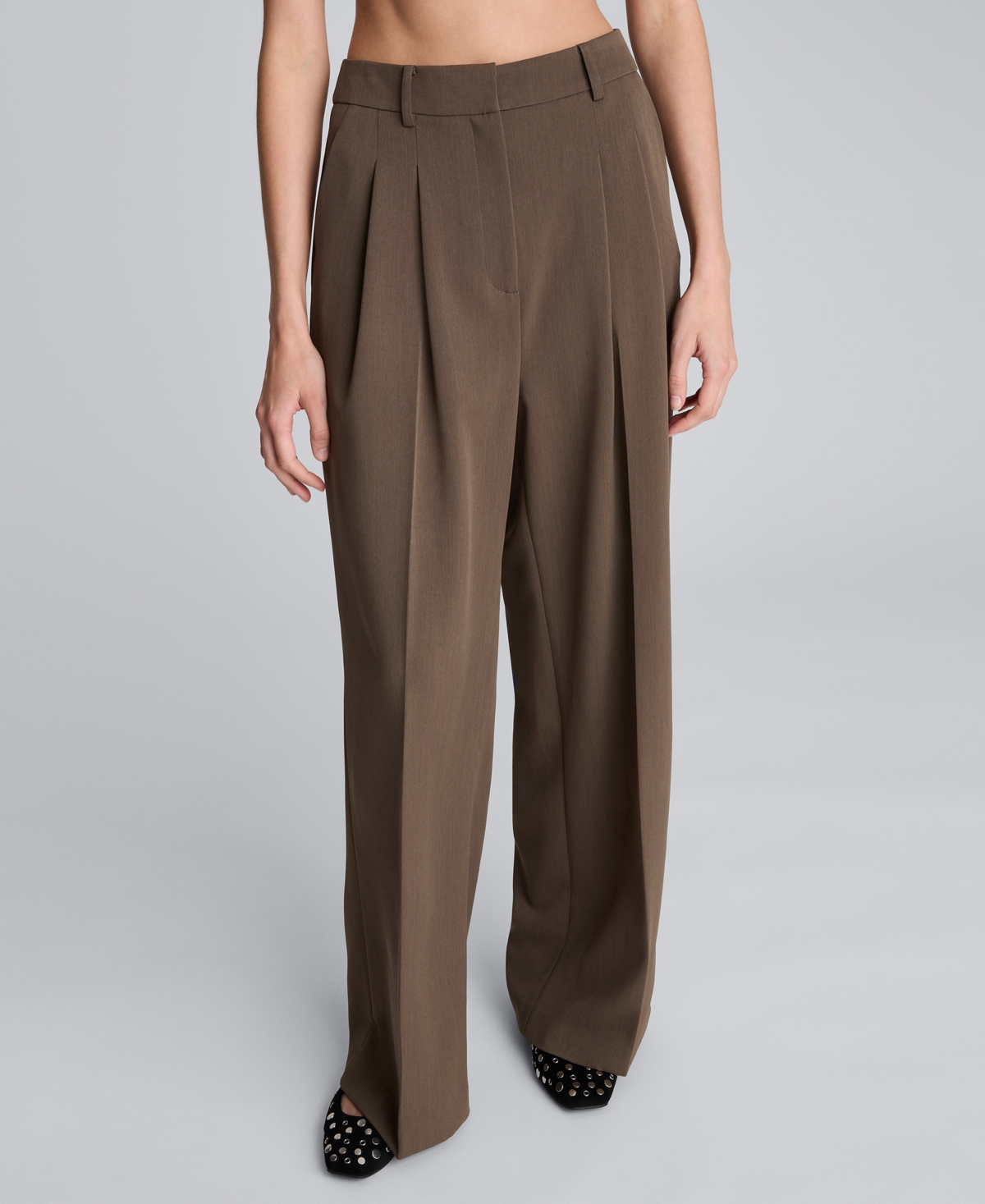 Kenneth Cole Double Pleat High Waist Wide Leg Pants In Brown