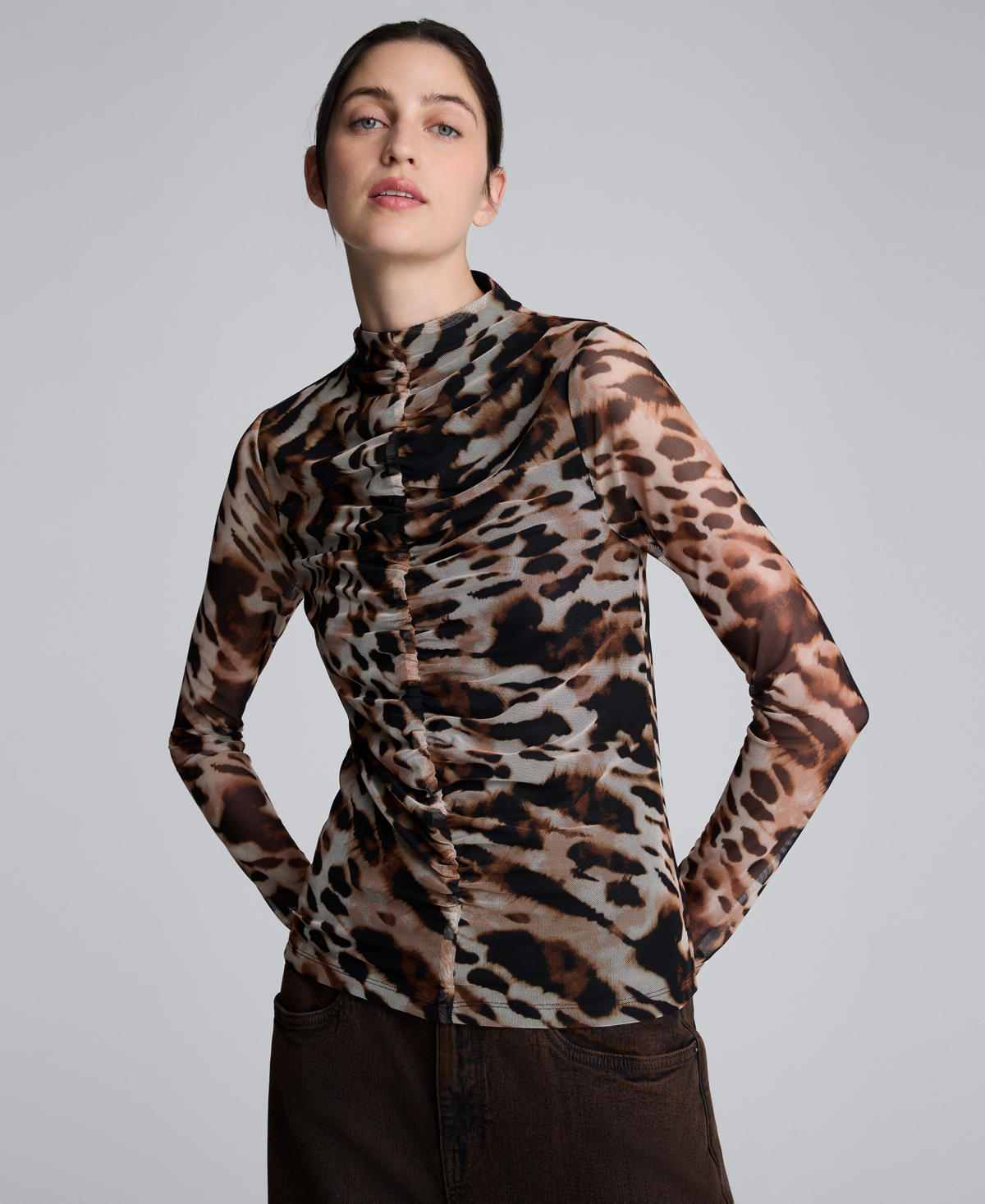 Kenneth Cole Women's Front Ruched Long Sleeve Top