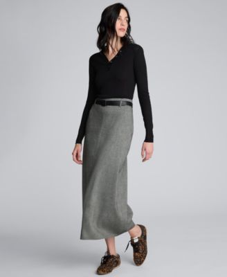Women's Herringbone Side Zipper Midi Skirt