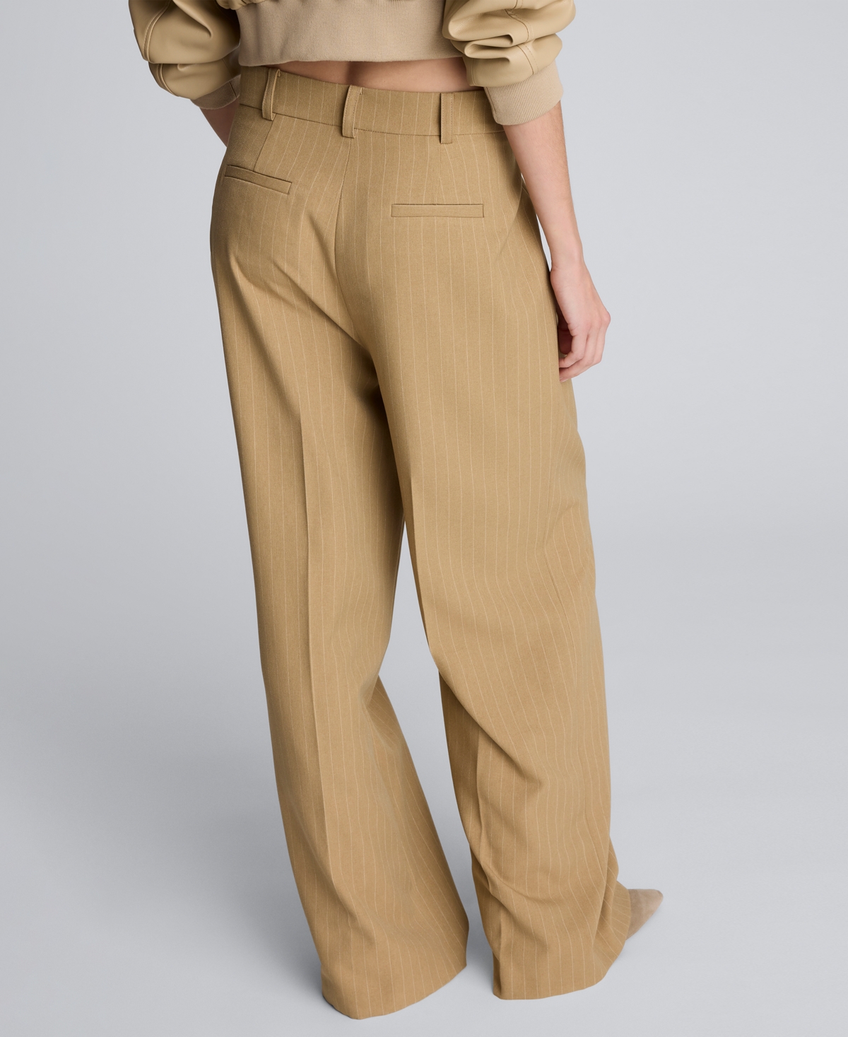 Kenneth Cole Pinstripe Double Pleat High Waist Wide Leg Pants In Brown