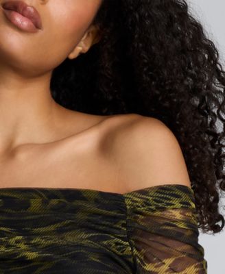 Women's Long Sleeve Ruched Printed Sheath Dress